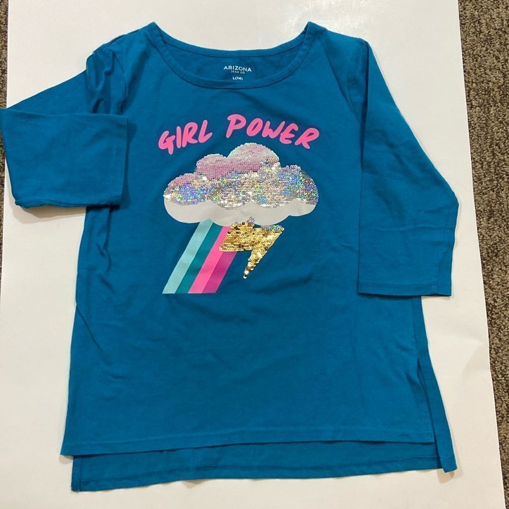 10 /$50 Arizona Jean Co Blue and Pink Long Sleeve Tees Size L (14)
